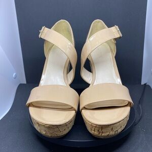 Nine West Tan Platform Wedge Sandals EUC Size 9.5